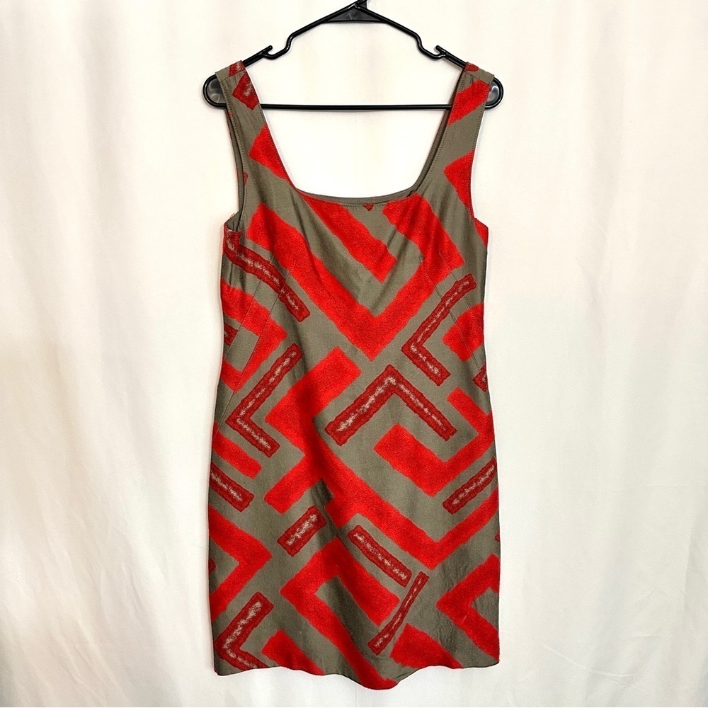 Yoana Baraschi by Anthropologie Red Gray Abstract Print Knee Length Dress sz 8